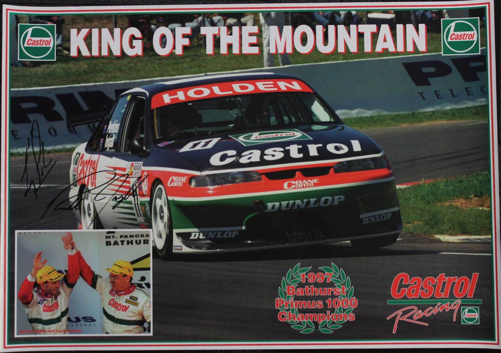 Larry Perkins & Russell Ingall Signed 1997 Bathurst 1000 Winners Poster 