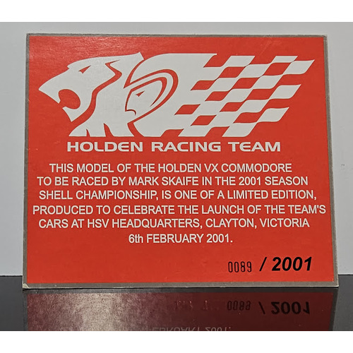 1:18 HRT 2001 Launch Car HSV VX Commodore Jason Bright Certificate #0089