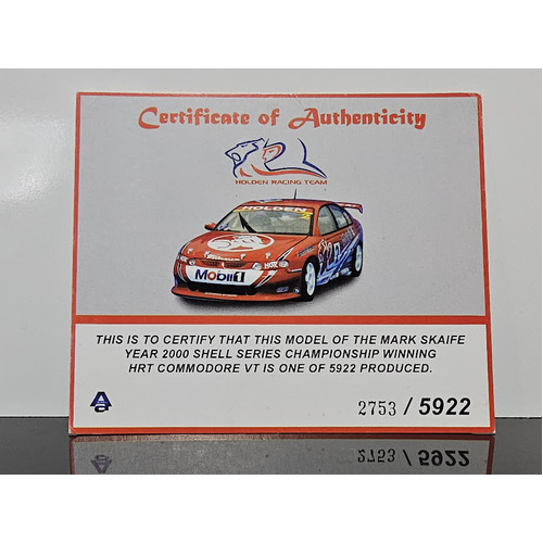 1:18 HRT Mark Skaife 2000 VT Commodore Championship Winning Certificate #2753