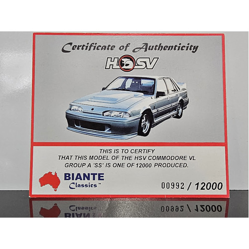 1:18 VL Walkinshaw Diecast Model Certificate of Authenticity HSV HOLDEN Commodore 